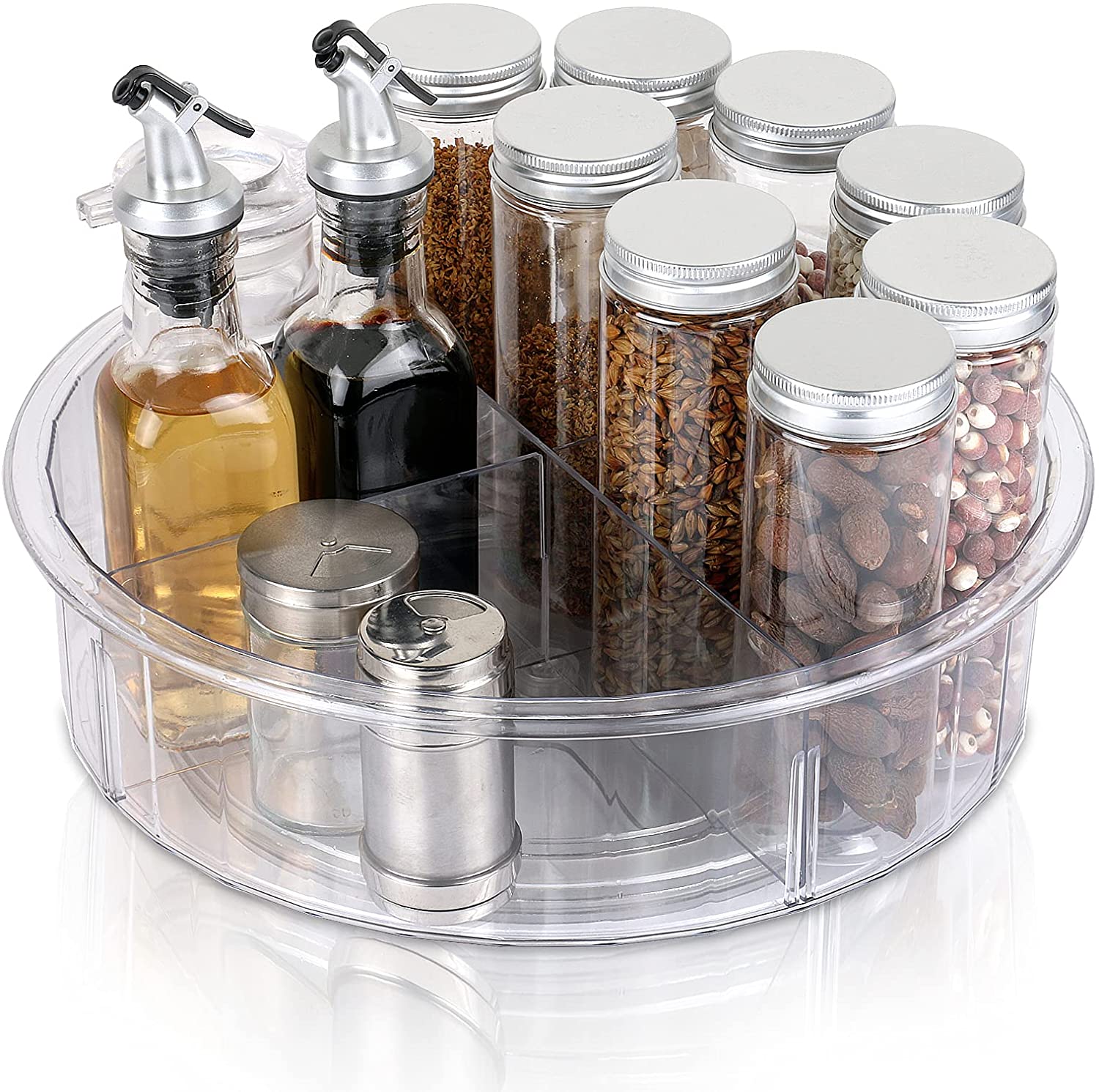 lazy susan 12 clear spinning storage container bins turntable storage tray plastic rotating spice rack organizer for cabinet pantry kitchen vanity countertop bathroom makeup fridge
