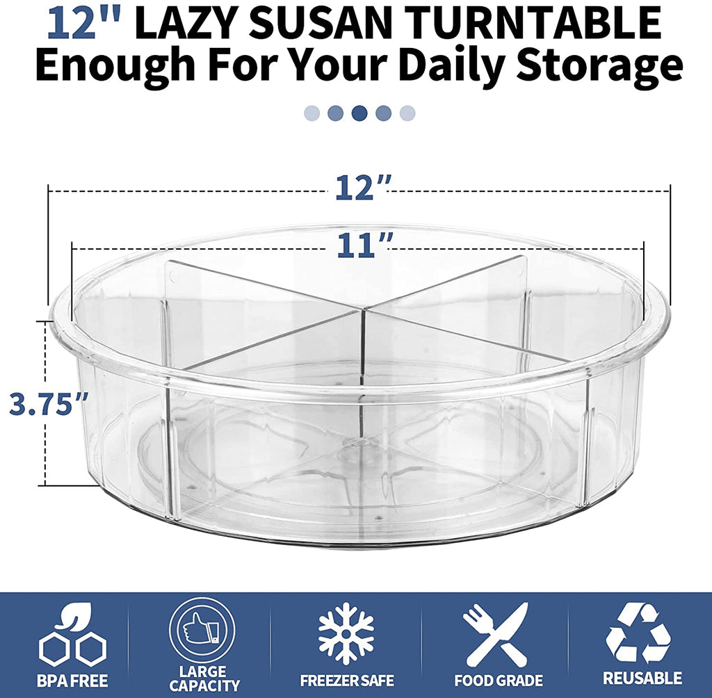 lazy susan 12 clear spinning storage container bins turntable storage tray plastic rotating spice rack organizer for cabinet pantry kitchen vanity countertop bathroom makeup fridge