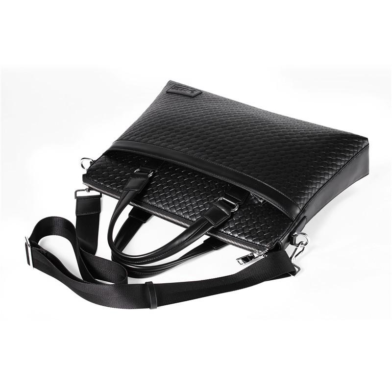 portable briefcase mens leather computer bag knitted hand bag single shoulder bag high end leather cross border custom