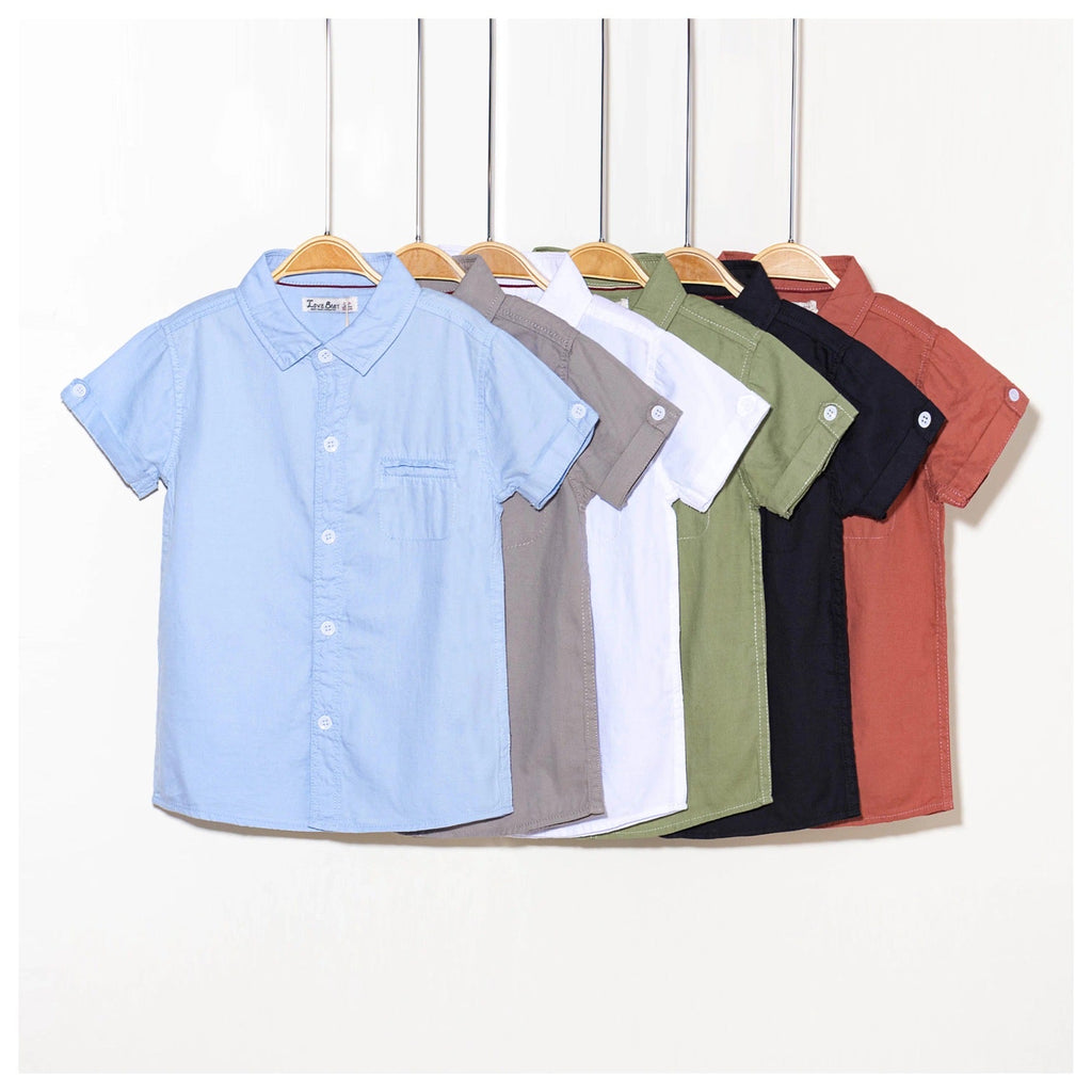 Wholesale Summer Casual Baby Boy Shirts Cotton Plaid Kids Woven Poplin Chambray Button-Down Shirts