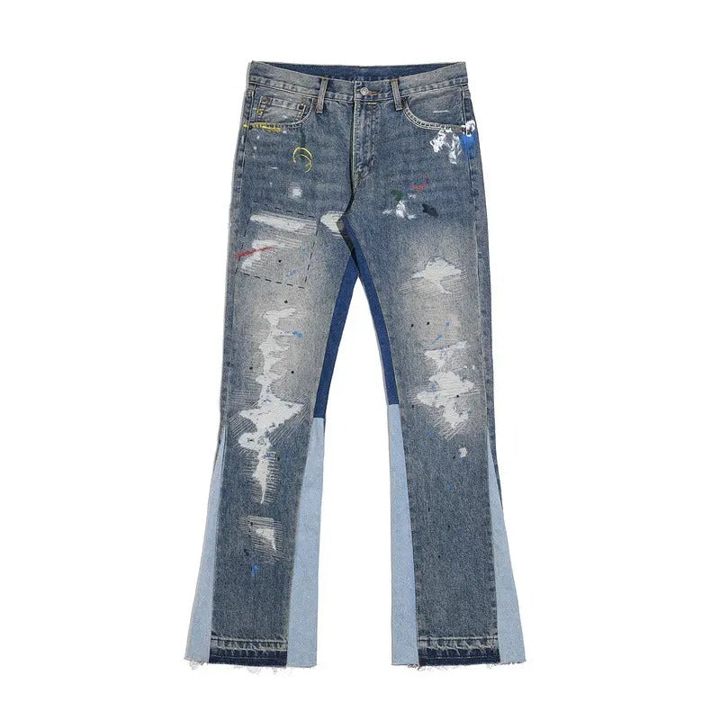 2023 plus size men's jeans  Denim  All Cotton flared  Leg bottom  Men Jeans  Ripped  Fashion Denim Pants Cool stacked Jeans