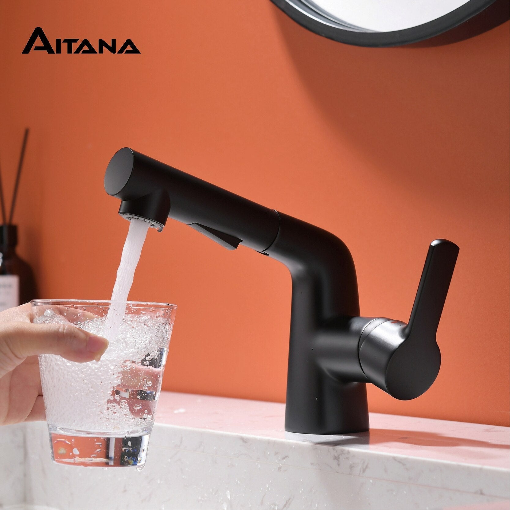 Black Brass Bathroom Faucet single hole single handle cold and hot dual control dual mode pull-out design basin faucet