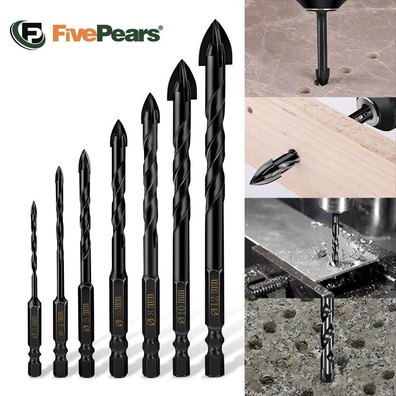 FivePears 3-12mm Hex Metal Drill Bit Setï¼ŒDrill Bits For Wood/Concrete/Ceramic/ Metal/Glass,Woodworking Construction Tools
