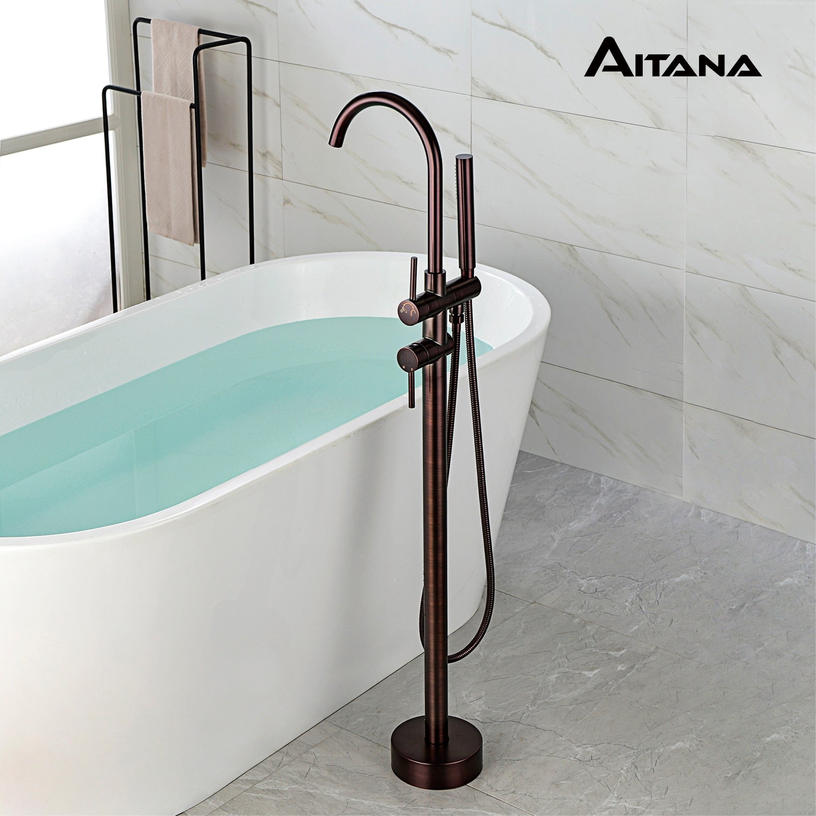 Floor design bathtub hot and cold design faucet bathtub side column basin wall connected to shower column shower
