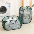 Folding Laundry Storage Basket Household Dirty Clothes Bag Light Nylon Mesh Color Net Laundry Basket Sundries Organization