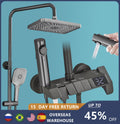 Grey Piano Digital Shower Set Intelligent Brass Bathroom Shower Faucets Hot Cold Waterfall Tap Rainfall Gray Shower System