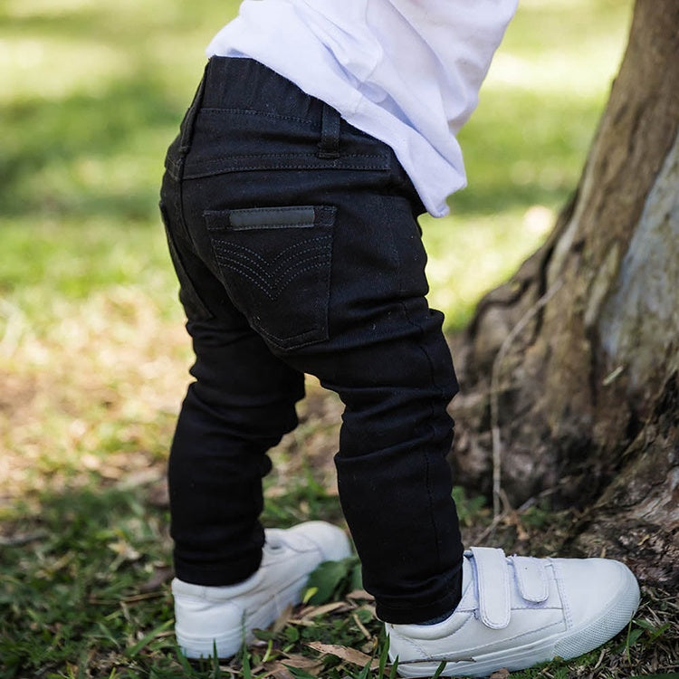 Latest Toddler Soft Stretch Kid's Jean Pants Unisex Slim Fit Black Denim Jeans For Boys