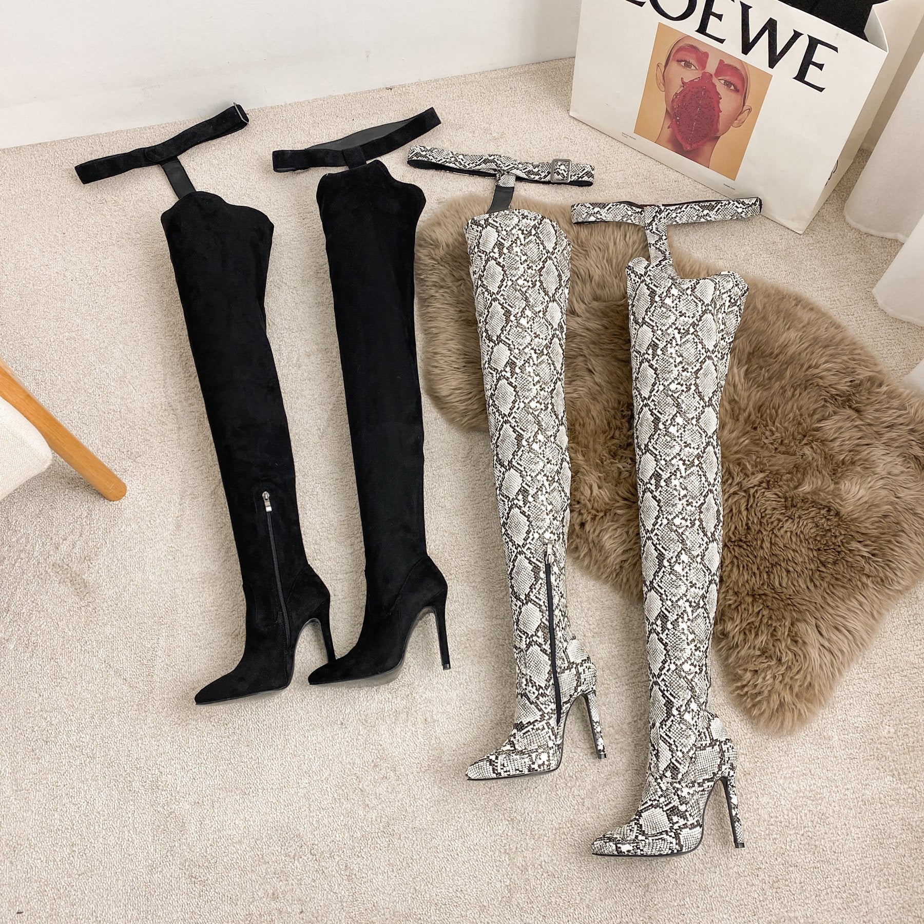 fashionable luxury sexy shoes snakeskin designer womens heel long heels leather dancer stripper high knee boots women shoes