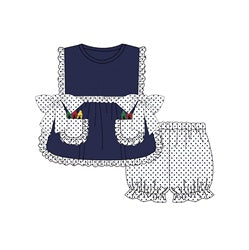 Puresun custom school baby boy clothing crayon appliques navy stripe cotton kids shirt boy polo shirts