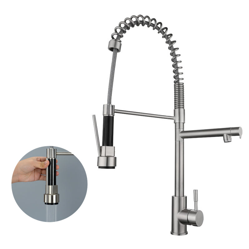 faucet for kitchen sink Stainless Steel pull down double spout spring kitchen faucet brushed nickel