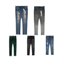 Custom Men Pants Purple Denim Pants Wholesale Breathable Skinny Fitting Streetwear Clothing Patch Denim Low Rise Skinny Jeans