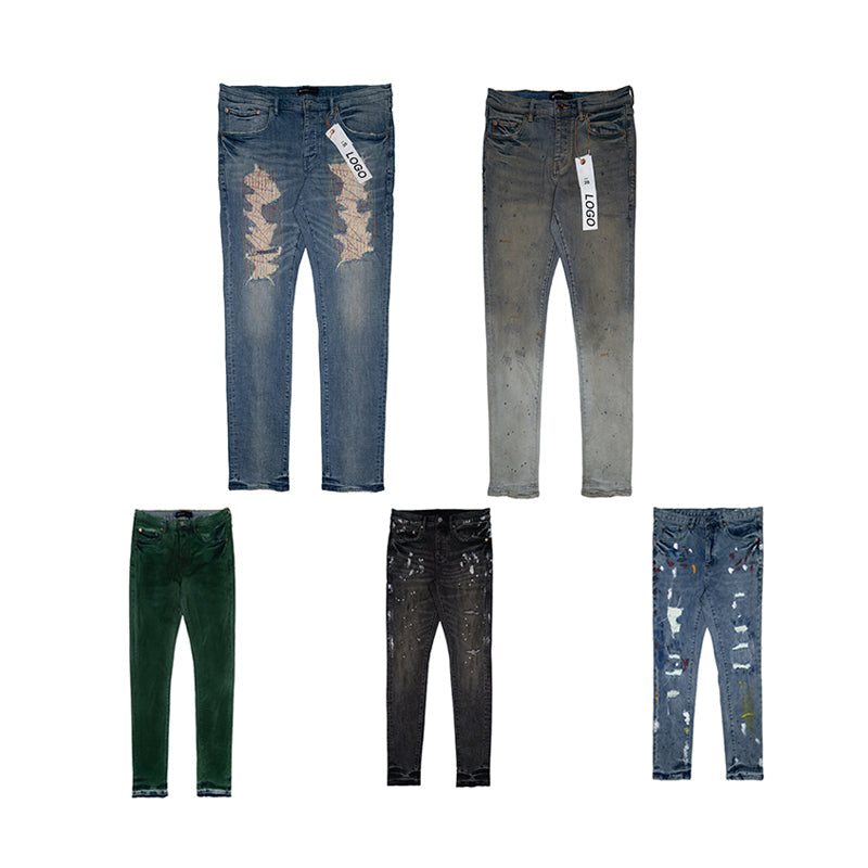 Custom Men Pants Purple Denim Pants Wholesale Breathable Skinny Fitting Streetwear Clothing Patch Denim Low Rise Skinny Jeans