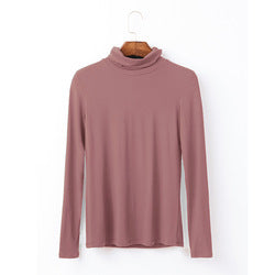 European plus size women's autumn style long sleeve T-shirt versatile solid color top turtleneck modal cotton base shirt