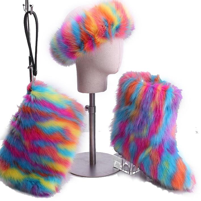 wholesale fashion fox faux headband kids furry purses sets ladies snow woman women fall winter fur shoes womens boots