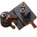 Customized Natural Black Round Squaer Slate Stone Wood Plate Cheese Board Sushi Steak Wooden And Slate Plates For Restaurant