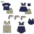 Puresun wholesale little baby and kids clothing fishes applique design outfit high quality boys clothes