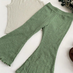 Wholesale summer pit cotton bell-bottom kids pant wide leg fashion girls pants