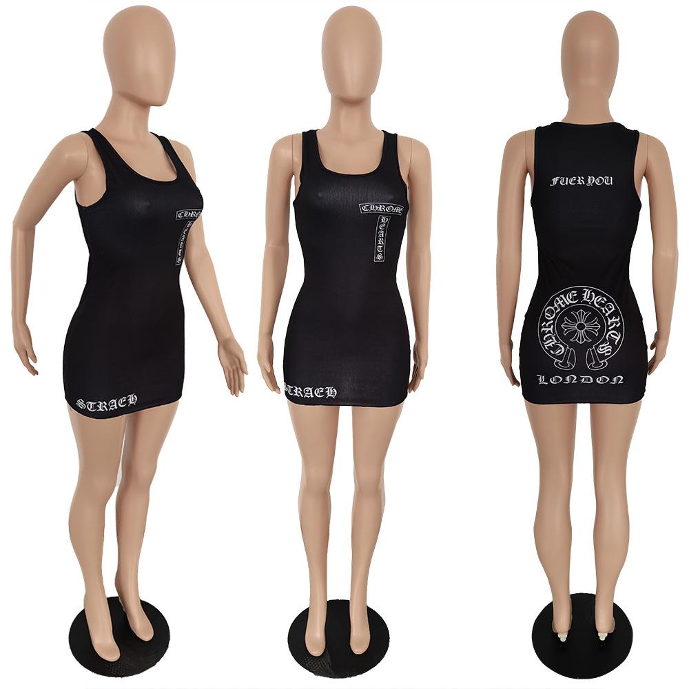 2021 summer dress ladies sleeveless solid round neck ribbed tank top dress bodycon knitting casual dresses