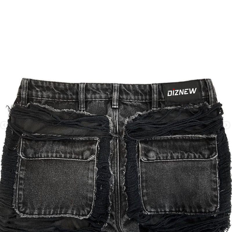 DiZNEW fashion stylish trendy designer light black Strap decoration jeans allover distressed custom jeans for men