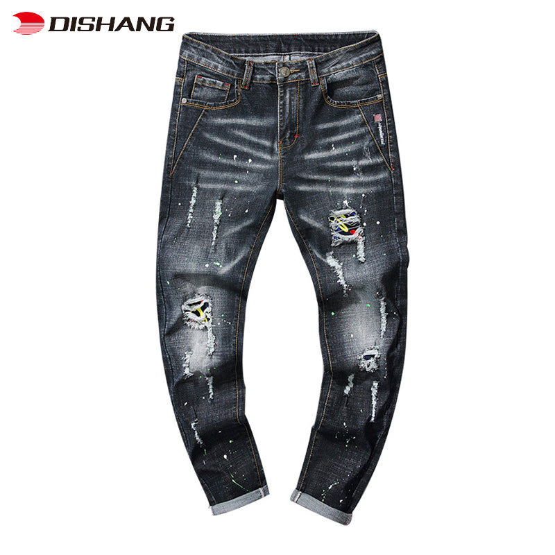 Hot Selling Men Trousers Jeans Zipper Slim Men Jeans Trouser Skinny Hole Men Jeans Pants