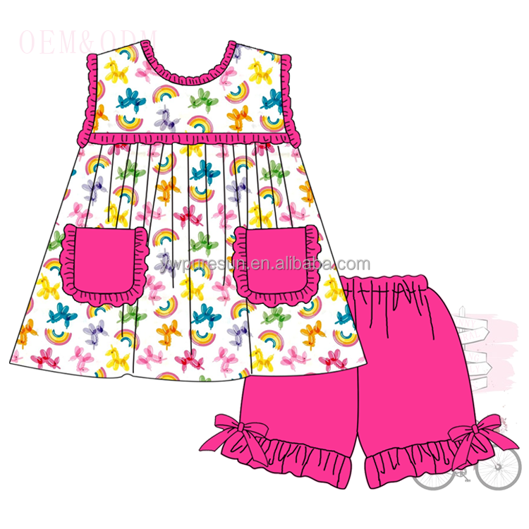 Summer hot sale balloon designs smocked French Knot printing knitted siblings set kids wear children clothing
