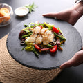 Wholesale Restaurant Sushi Stone Tray Round Slate Stone Plates Dinner Plate Black Serving Dishes For Catering Restaurant Hotel