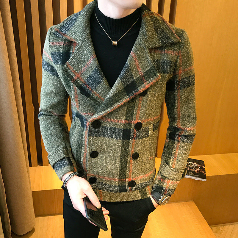 New men fall clothing 2022 plus size jacket slim-fit tartan coat men's short trend winter coats for men