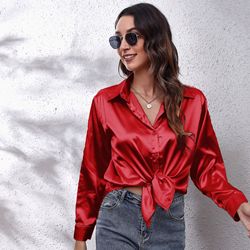 Wholesale multicolor casual shirt women's blouses & shirts fashion plain plus size top satin silk shirts
