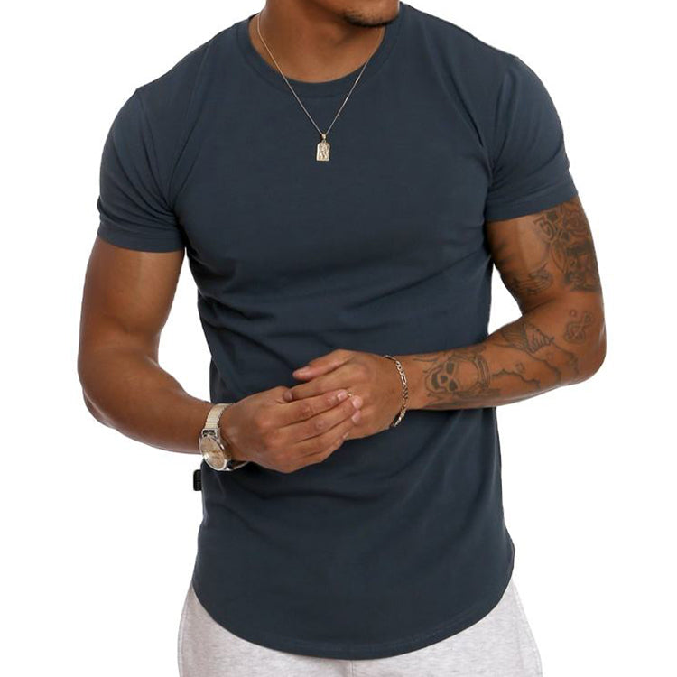 Streetwear Mens Slim Fit Long Sleeve T Shirt Top OEM Longline Curved Hem T Shirt Light Weight 93% Cotton 7% Elastane Gym T Shirt