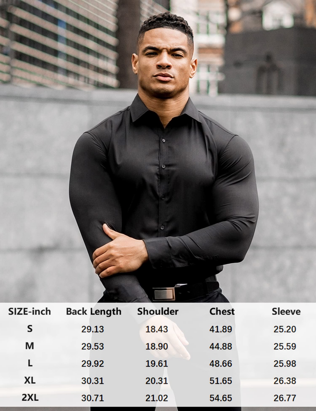 High Quality Mens Muscle Dress Shirts Slim Fit Stretch Long Sleeve Casual Shirts