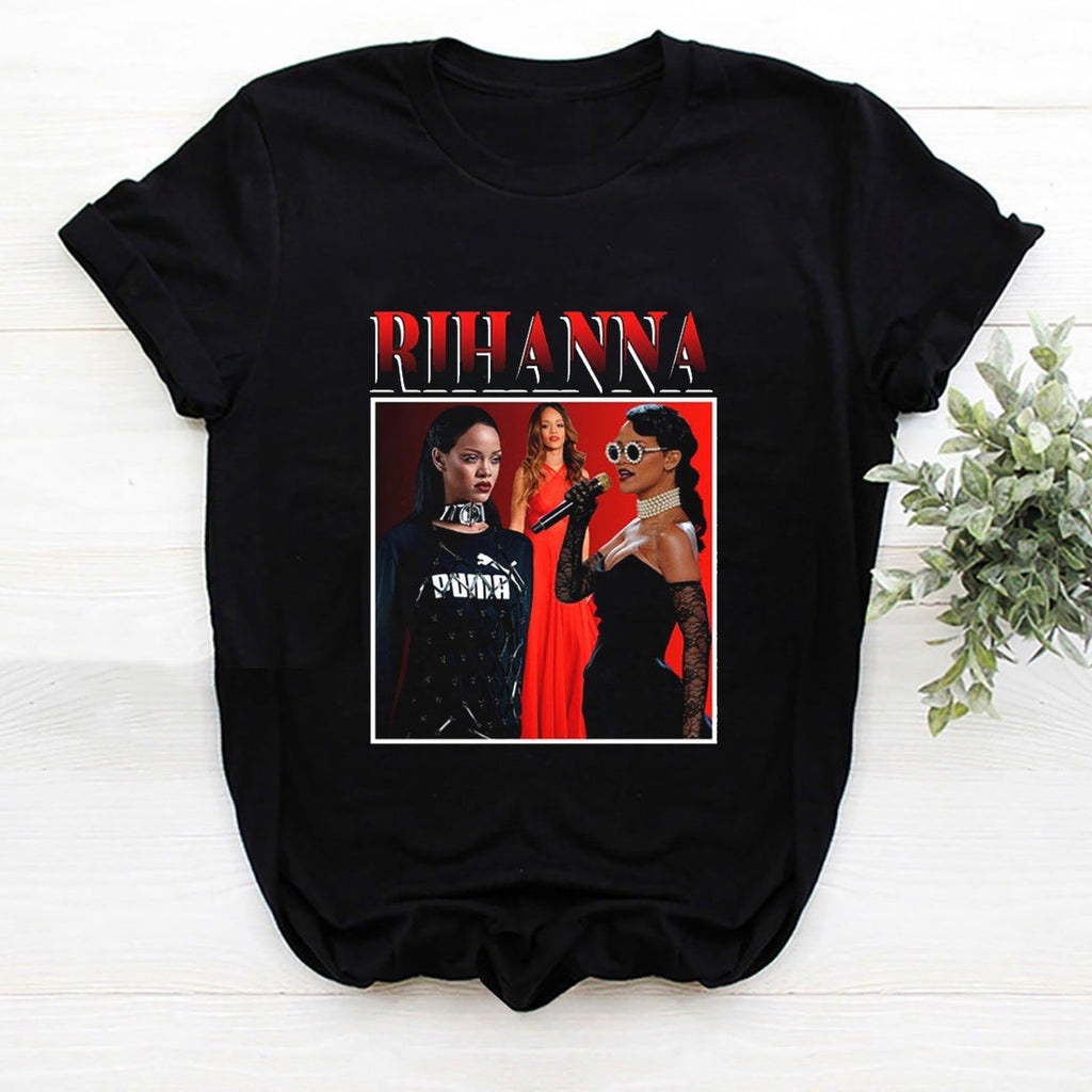 wholesale custom women t shirts rihanna popular singer printed clothing woman graphic tees cotton oversized tshirt