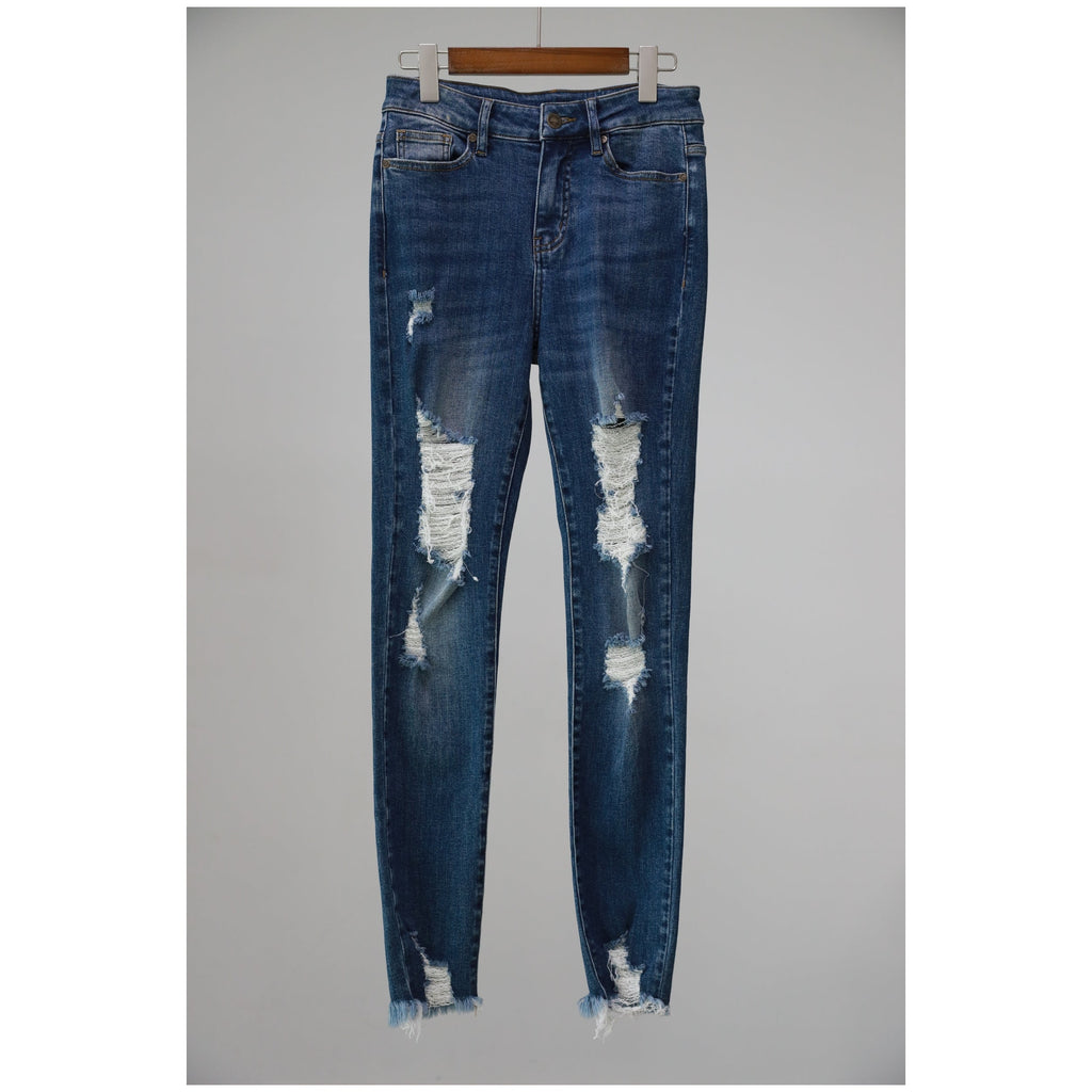 2023 New arrival Fashion european style wrinkle ripped tapered stretch skinny OEM custom denim jeans  pants for women