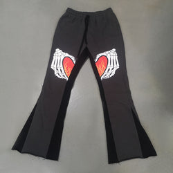Streetwear Mens Trousers Jogger Sweatpants Custom Skeleton 3D Puff Print Stacked Flared Sweatpants Men