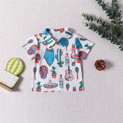 2023 New Fashion Polo T-Shirt for Boys Western Cowboy 1-6 Years Summer Kids Tops Baby Polo Kids Shirts
