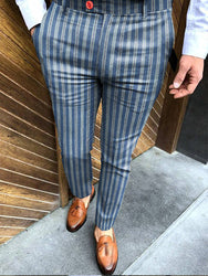 Custom Fashion Slim Fit Men Plaid Dress Pants  Casual Office Skinny Khaki Men Trousers