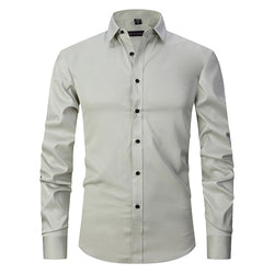 Official Solid Beautiful White Spandex Longsleeve Elastic Slim Formal Social Office Uniform Wear Business Dress Shirts For Mens