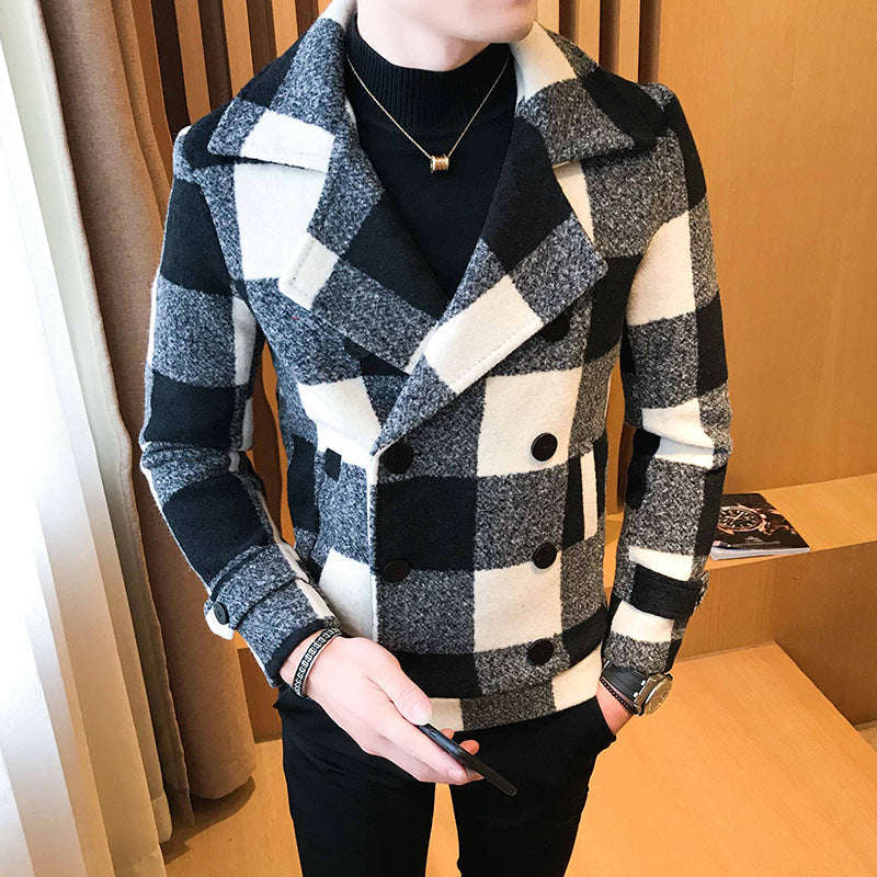 New men fall clothing 2022 plus size jacket slim-fit tartan coat men's short trend winter coats for men