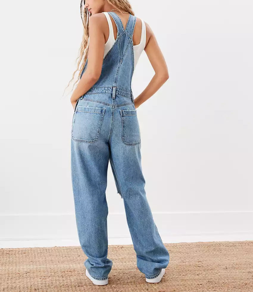 Custom looses  plus size women's  ripped denim  Overalls