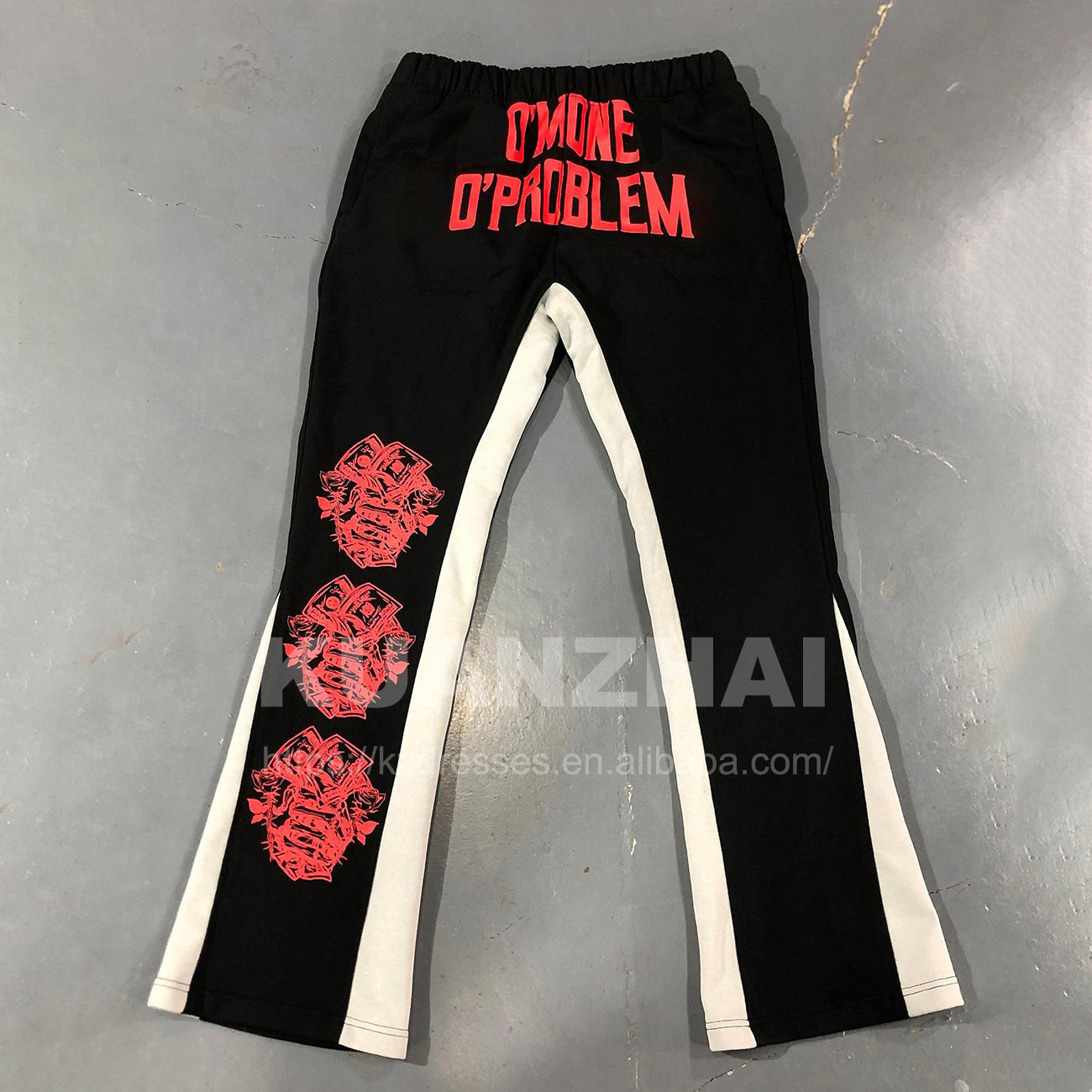 Custom flared sweatpants cotton screen puff printing men flair track jogger trouser flare sweat pants men