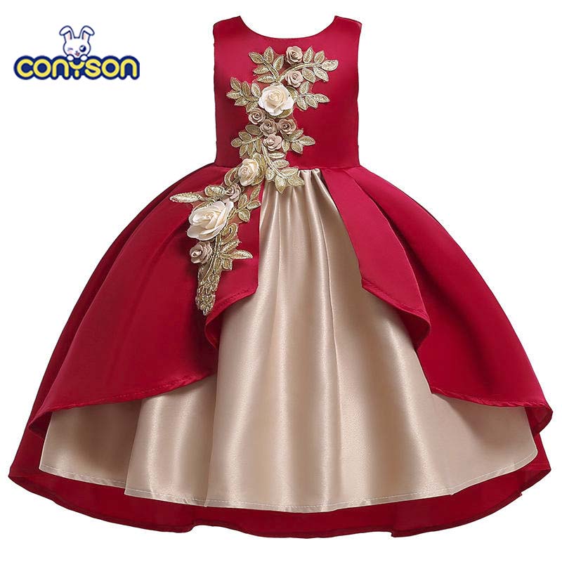 High Quality Layered Dress Kids Princess Printed Flower Christmas Evening Girls Party Dresses