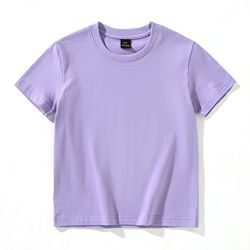 High Quality 200gsm 100% Cotton Children's Short Sleeve Loose T-shirt Boys Girls Solid Color Blank Printable Shirt Custom Logo