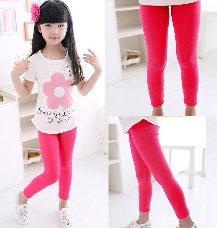 M1708 Fashion Candy Color Cropped trousers Girls Skinny Pants Soft Elastic Modal Cotton Kids Girl Leggings Pants