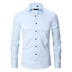 Official Solid Beautiful White Spandex Longsleeve Elastic Slim Formal Social Office Uniform Wear Business Dress Shirts For Mens