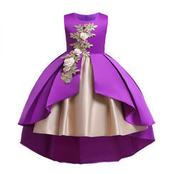 High Quality Layered Dress Kids Princess Printed Flower Christmas Evening Girls Party Dresses