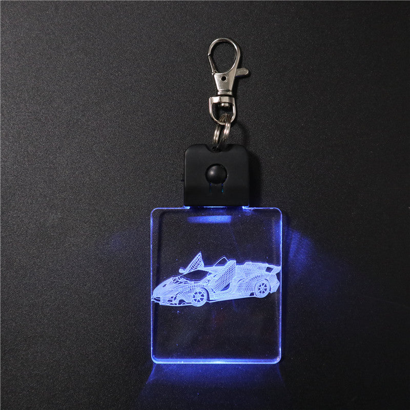 eco friendly multicolor racing car 3d laser engrave led acrylic keychain keyring for amazon