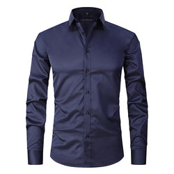 Official Solid Beautiful White Spandex Longsleeve Elastic Slim Formal Social Office Uniform Wear Business Dress Shirts For Mens