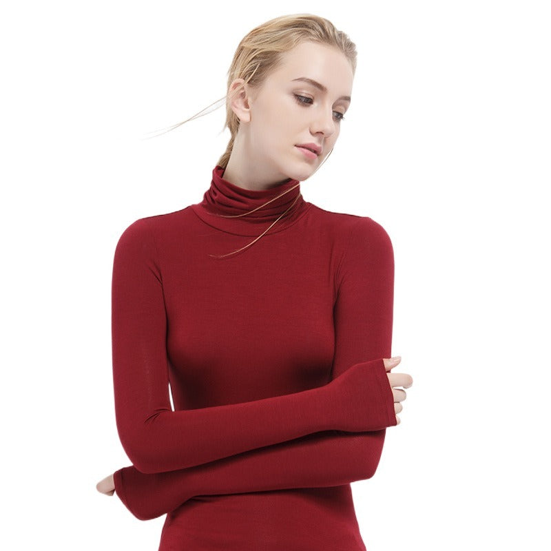 European plus size women's autumn style long sleeve T-shirt versatile solid color top turtleneck modal cotton base shirt