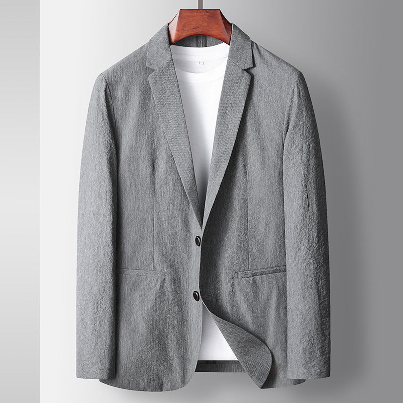 Solid color business non-ironing thin coat Men's casual suit with pockets Spring/summer pleated elastic suit jacket