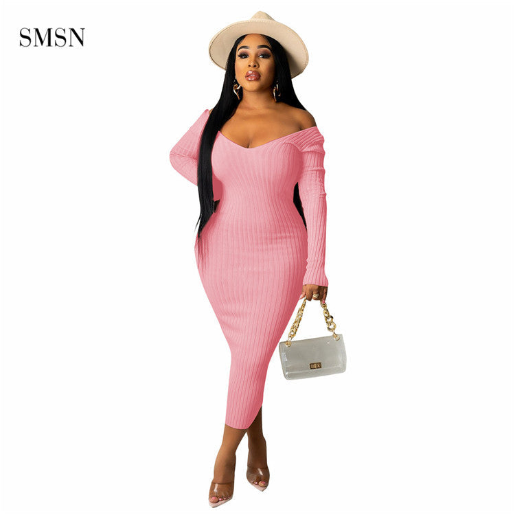 women elegant vintage long sleeve design women clothes v neck casual sweater dress bodycon elegant casual dresses