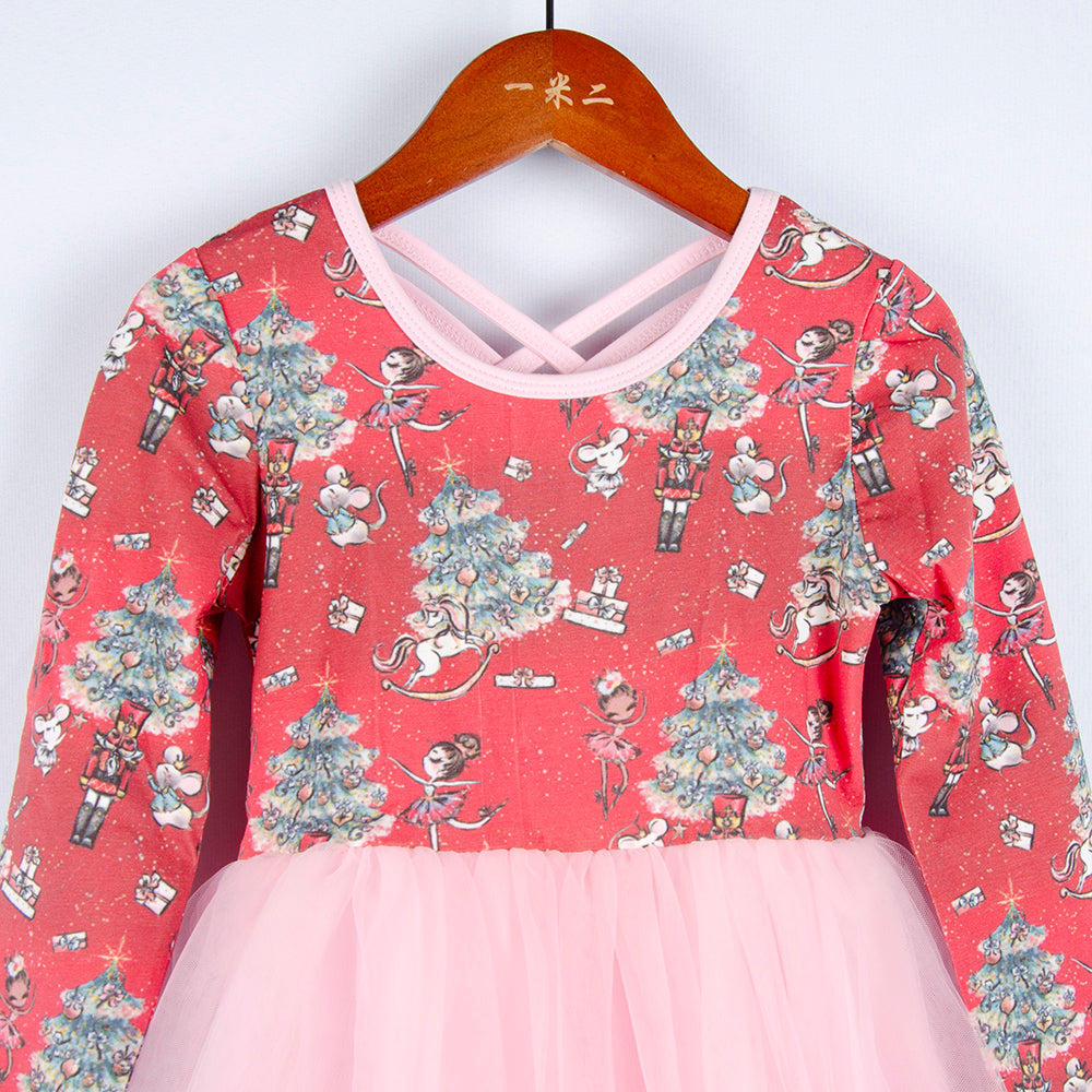 Winter fall long sleeve tutu dress kids girls christmas dresses Floral print Children Girls tulle Dresses